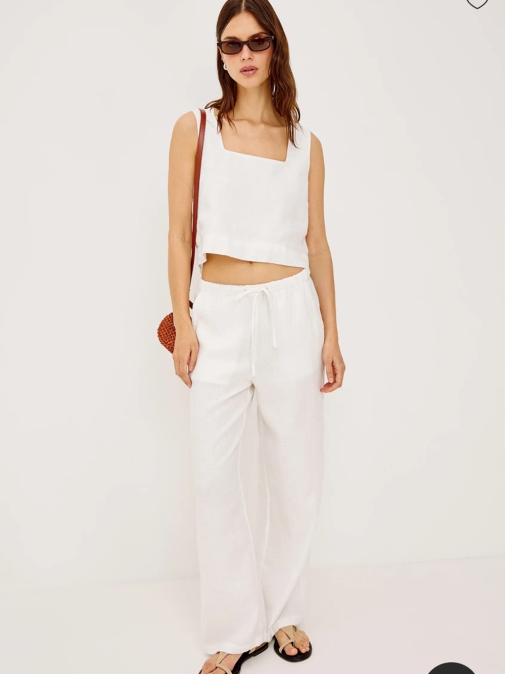 NEW RAILS Emmie 100% Linen Loose Wide Leg Drawstring Pants.  White Color  Size L